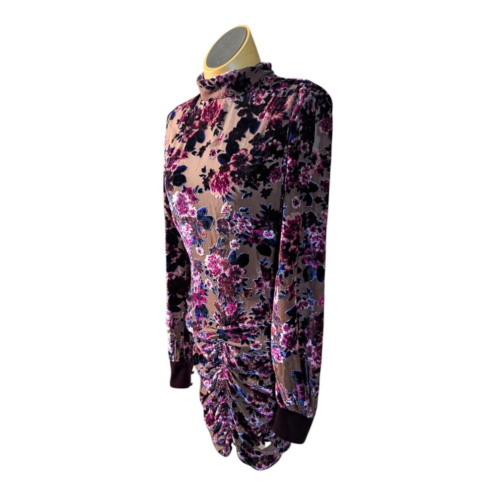 Ronny Kobo Georgina Burgundy Burnout Floral Velvet Long Sleeve Mini Dress Sz M